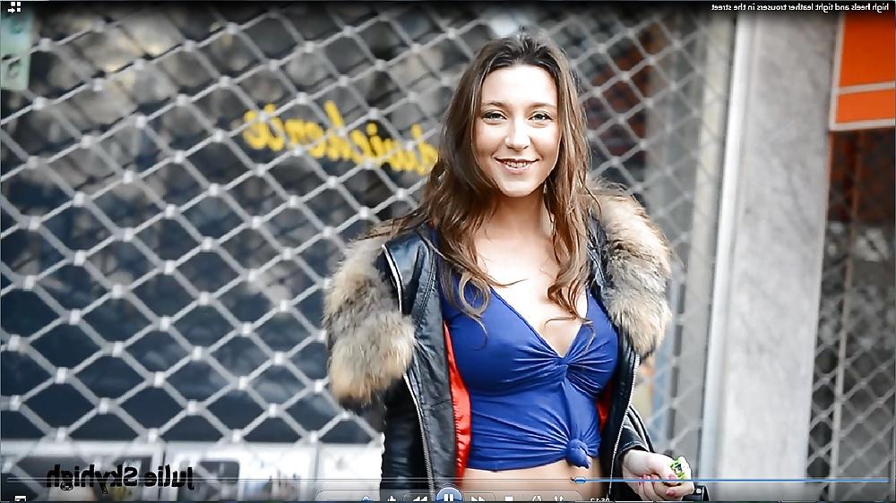 8P Real belgian slut in leatherpant & super sexy boots public
