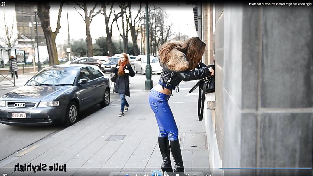 8P Real belgian slut in leatherpant & super sexy boots public