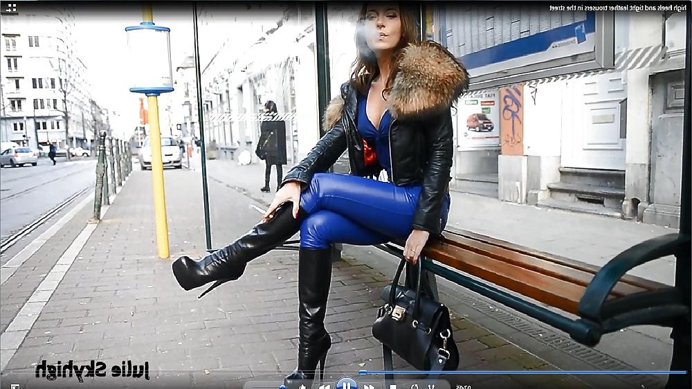 8P Real belgian slut in leatherpant & super sexy boots public