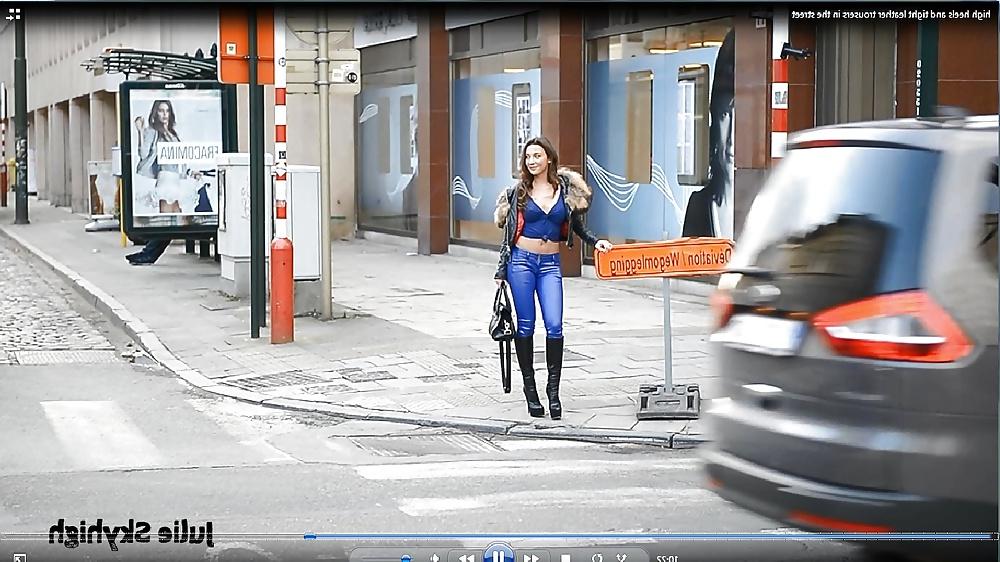 8P Real belgian slut in leatherpant & super sexy boots public