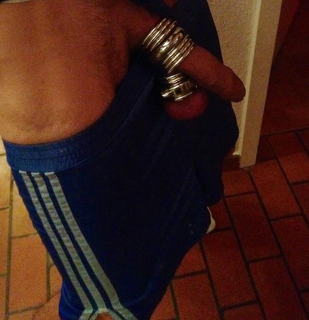 11P My cock with cock rings and shiny shorts