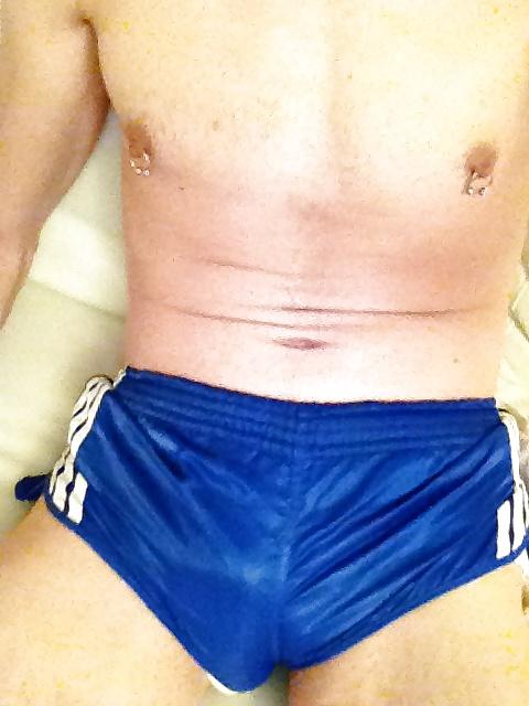11P My cock with cock rings and shiny shorts