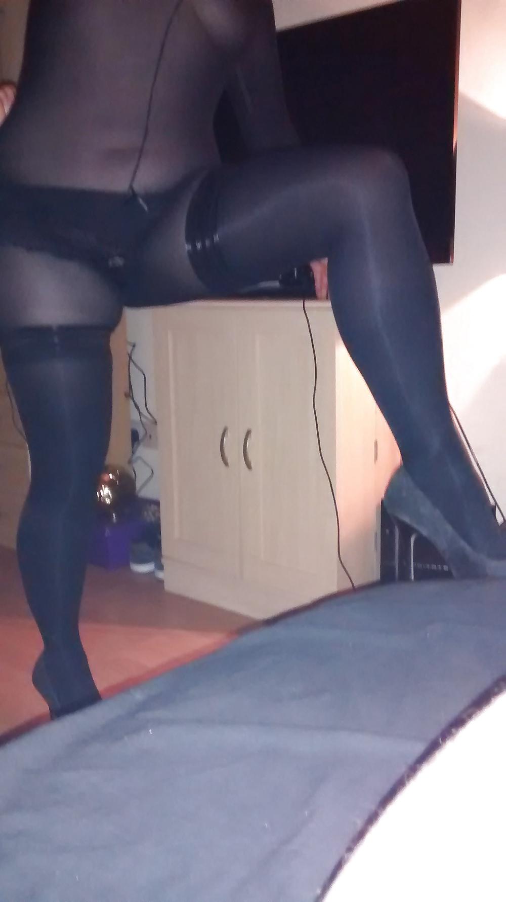 25P Black stockings over bodystocking .