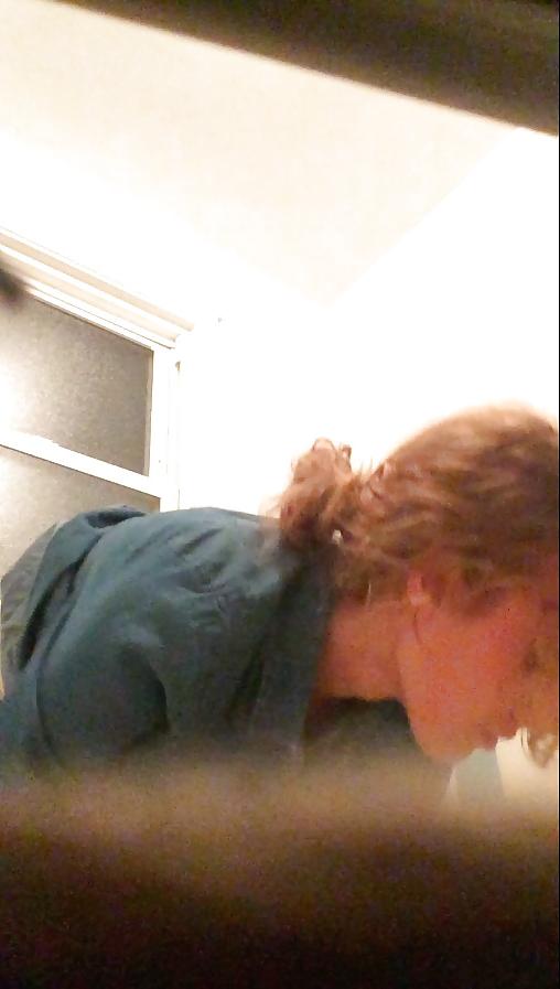 25P Innocent blonde prude looks into the camera
