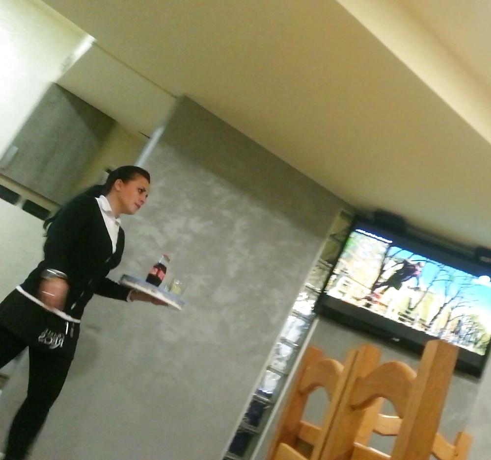 25P Spy sexy old + young in restaurant romanian