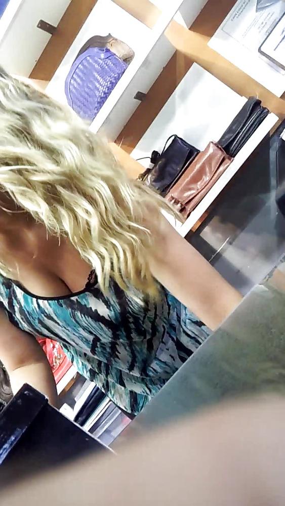 19P Candid Downblouse Blonde Teen Tits