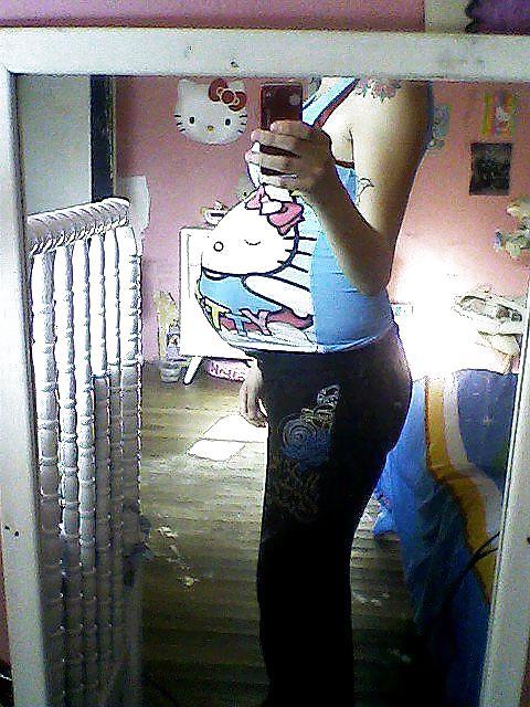 17P Big pregnant belly in tight clothes