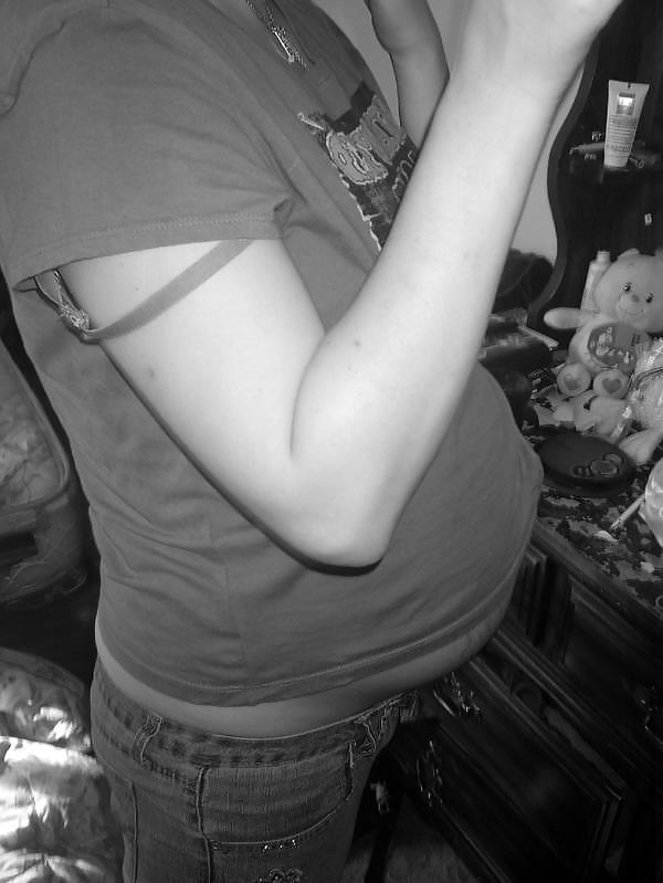 17P Big pregnant belly in tight clothes