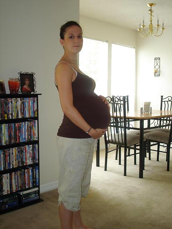 17P Big pregnant belly in tight clothes