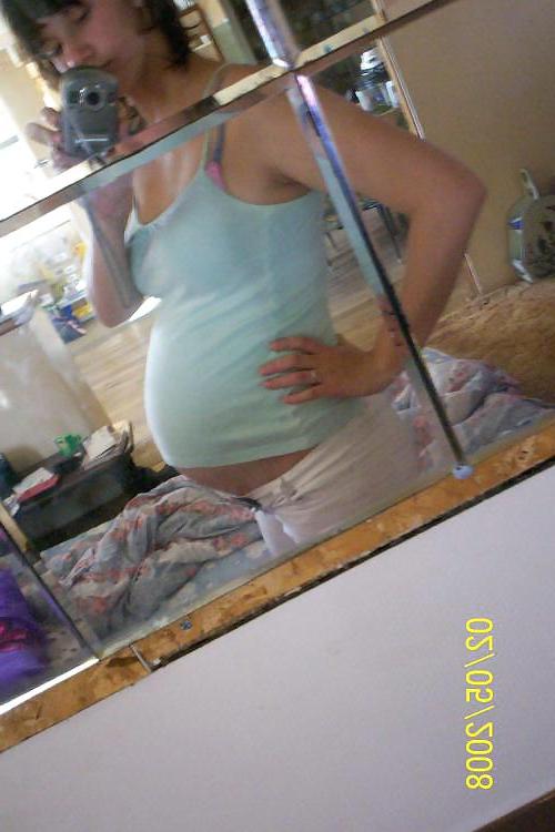 17P Big pregnant belly in tight clothes