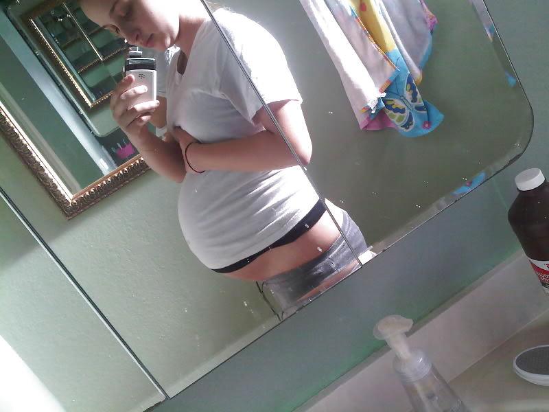 17P Big pregnant belly in tight clothes
