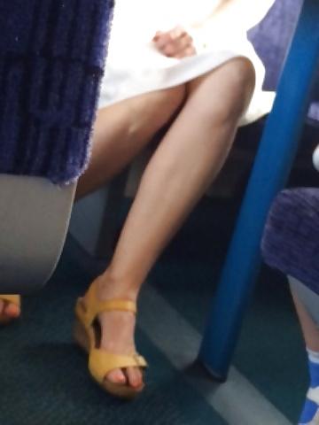 13P Milf shows legs and upskirt on train