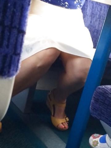 13P Milf shows legs and upskirt on train