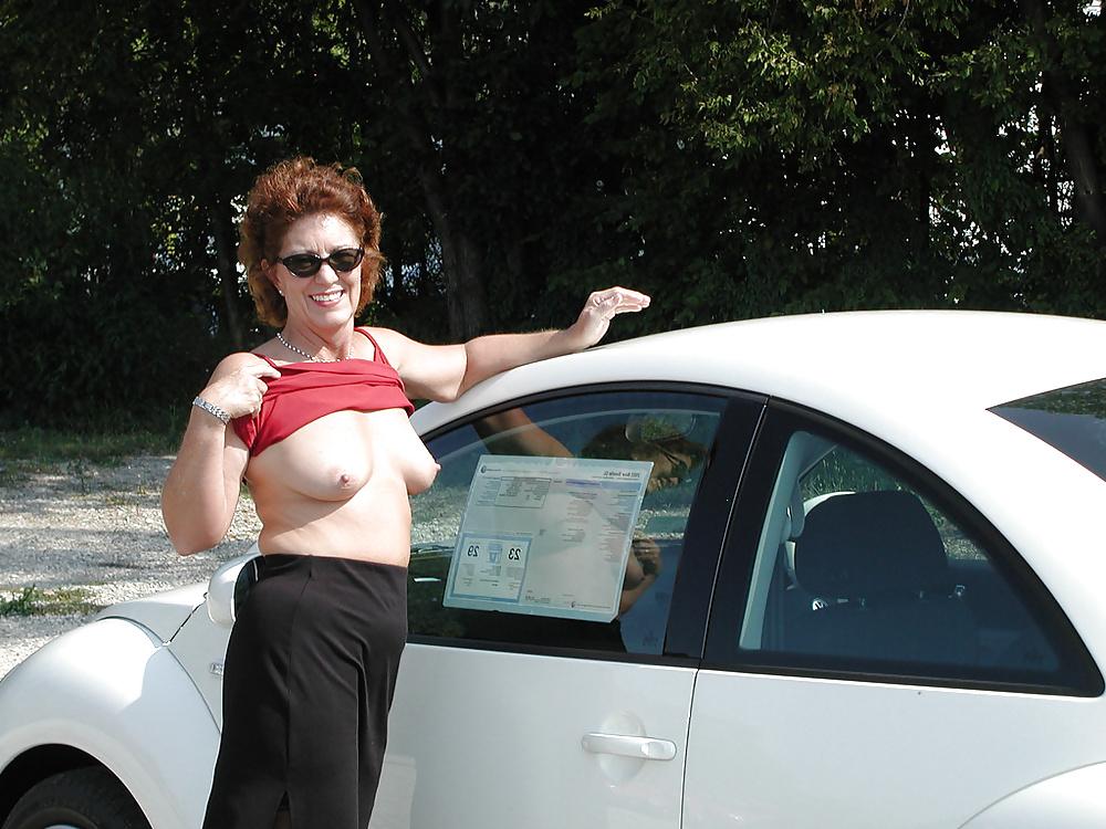 25P Housewife posing for husband on public