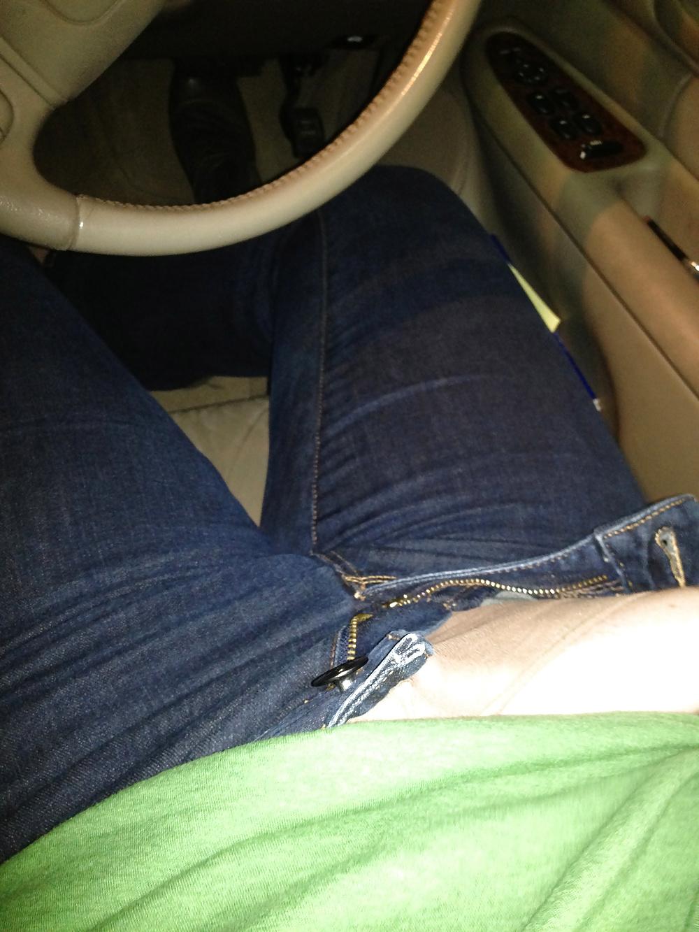 14P Enjoying pantyhose covered furry kitty in car in parking lot