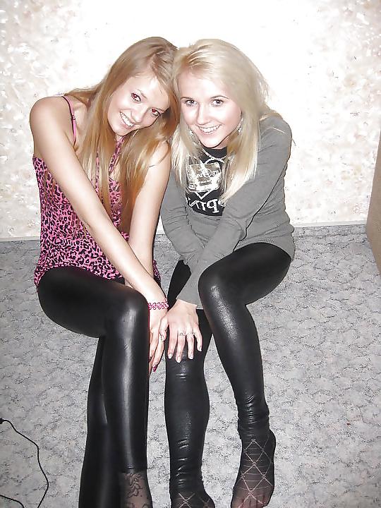 25P Beautiful women in variou types of shiny leggings