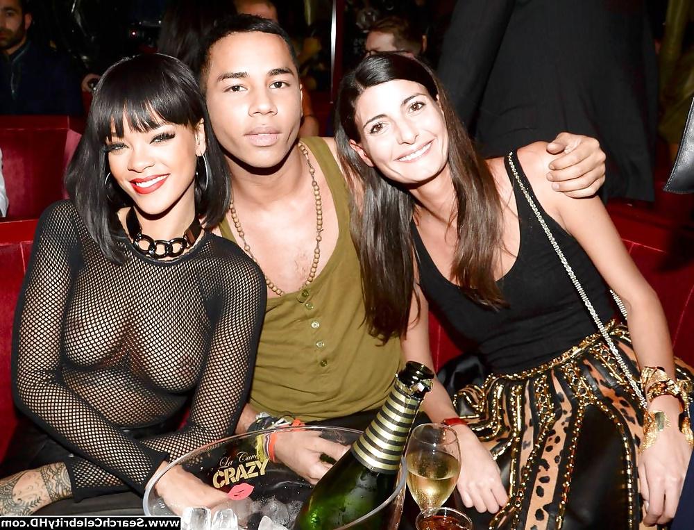 13P Rihanna - Braless at Balmain Fashion Show - Afterparty