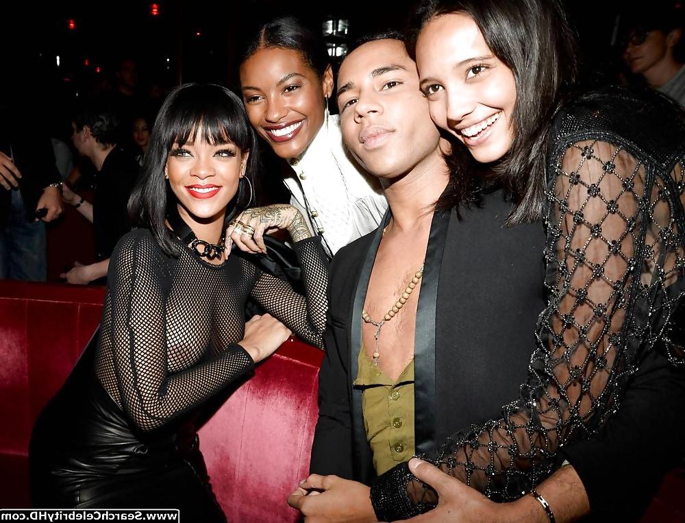 13P Rihanna - Braless at Balmain Fashion Show - Afterparty