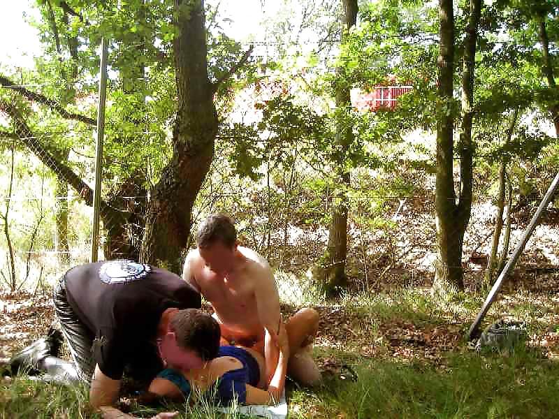 8P CUCK WIFE LENE used by two men in the woods