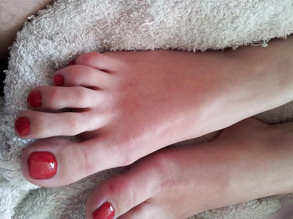 15P Wifes sexy polish red toe nails feet 2