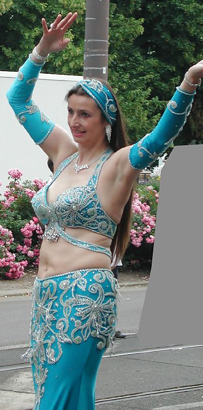 7P Two german belly dancer woman on street parade - 2010