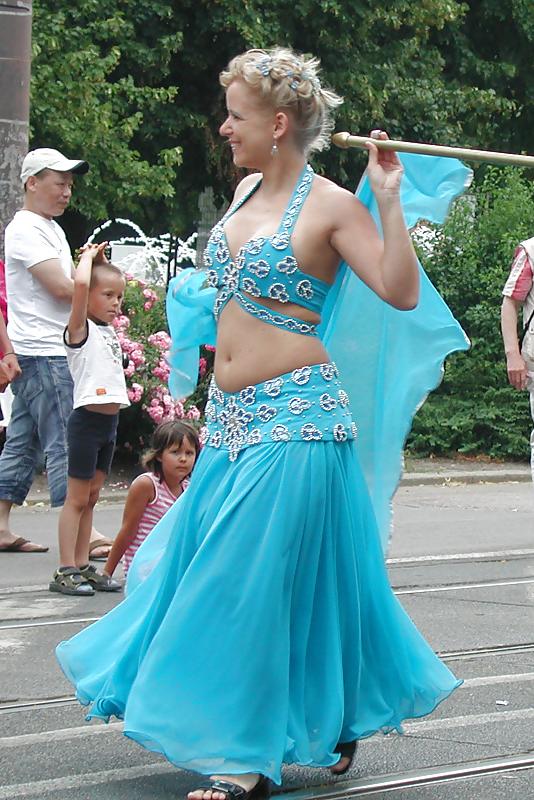 7P Two german belly dancer woman on street parade - 2010