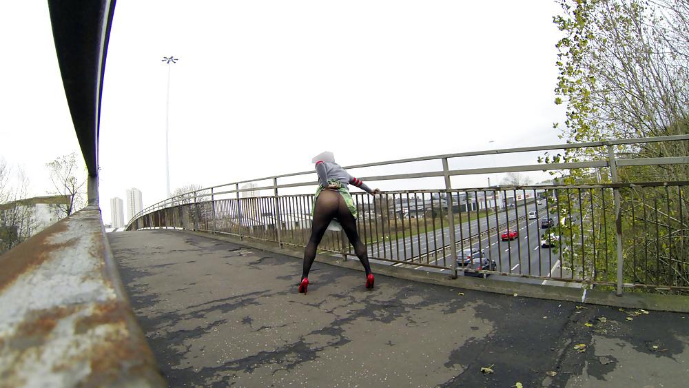 16P Public upskirt flash on bridge over traffic