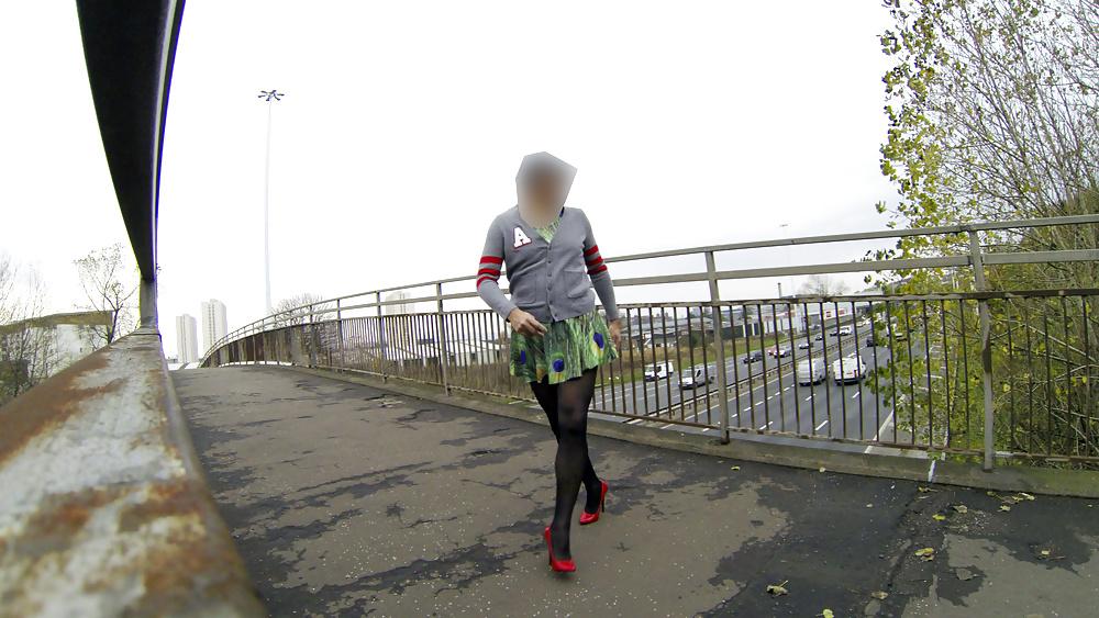 16P Public upskirt flash on bridge over traffic