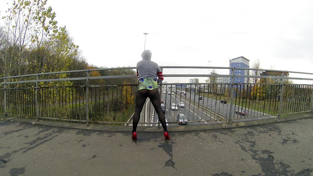 16P Public upskirt flash on bridge over traffic