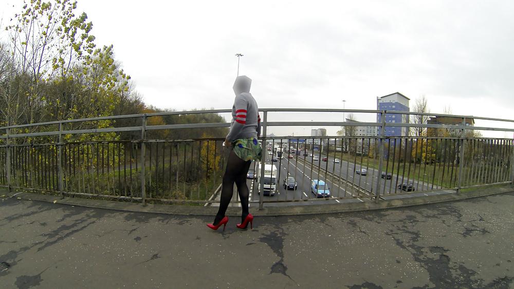 16P Public upskirt flash on bridge over traffic