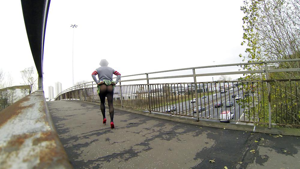 16P Public upskirt flash on bridge over traffic
