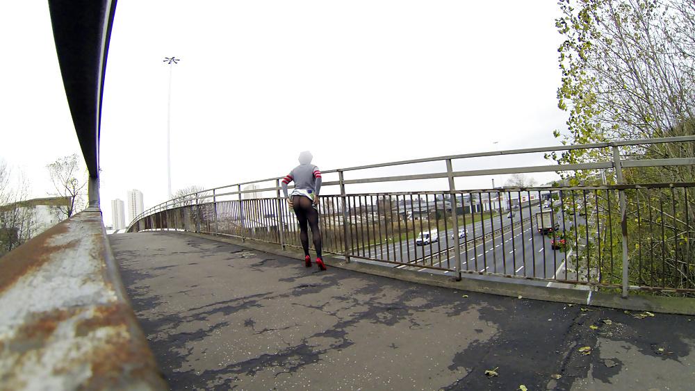 16P Public upskirt flash on bridge over traffic