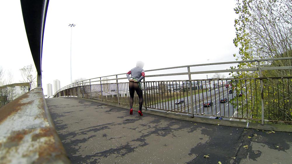 16P Public upskirt flash on bridge over traffic