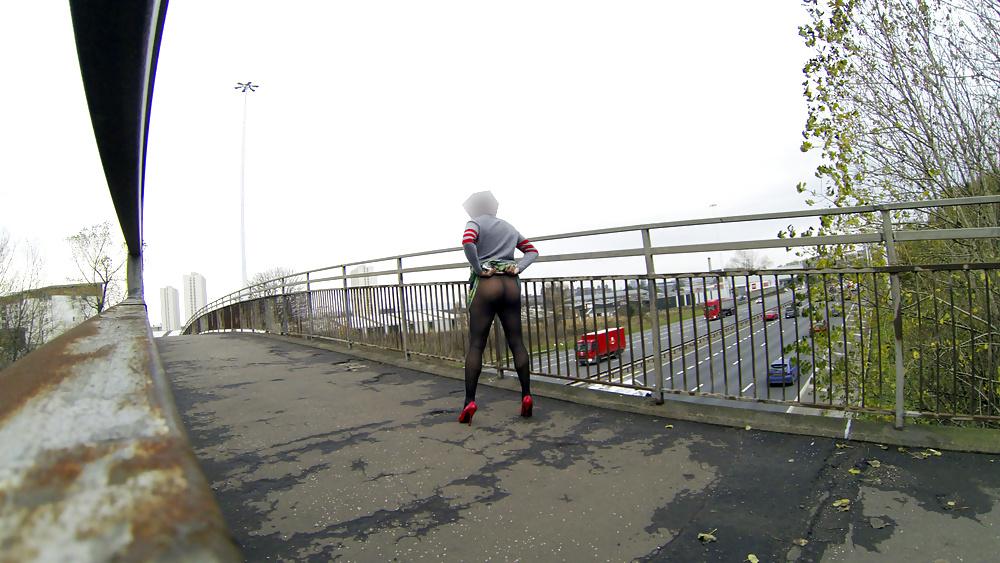 16P Public upskirt flash on bridge over traffic