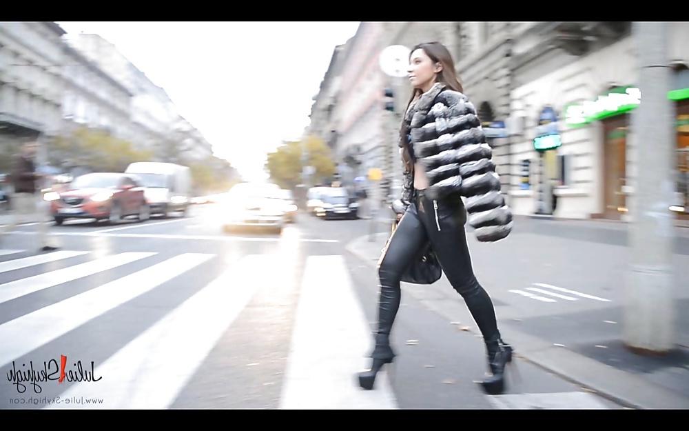 9P Julie skyhigh teasing leather legging and boots nude belly