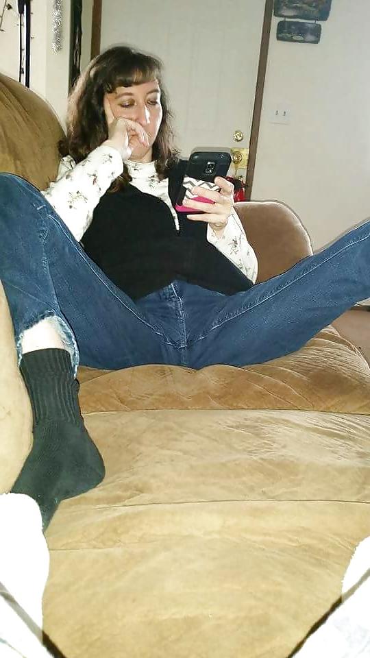 25P My Wife's pussy mound you can see through jeans.