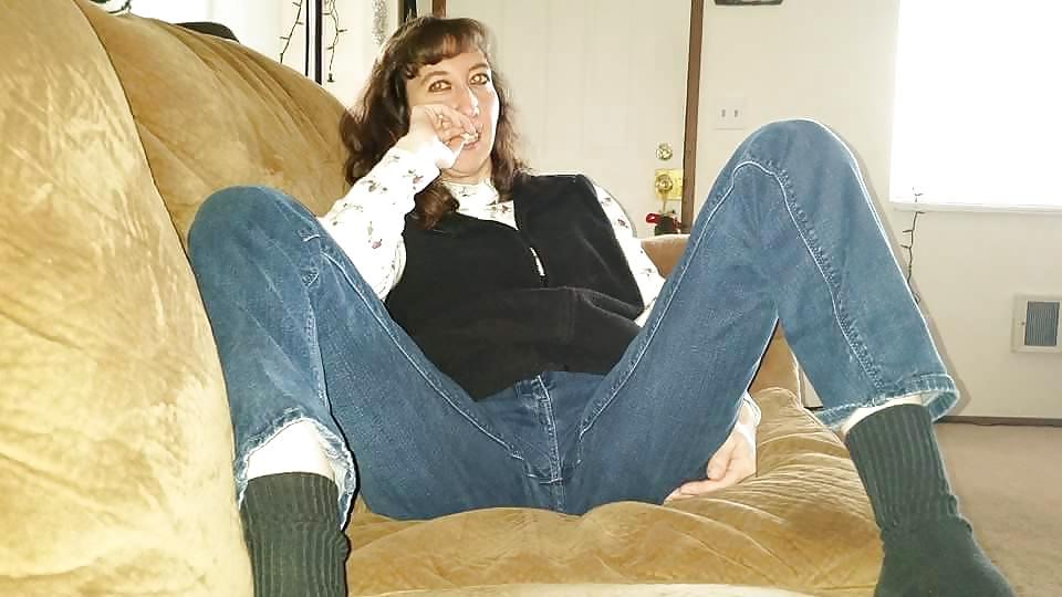 25P My Wife's pussy mound you can see through jeans.