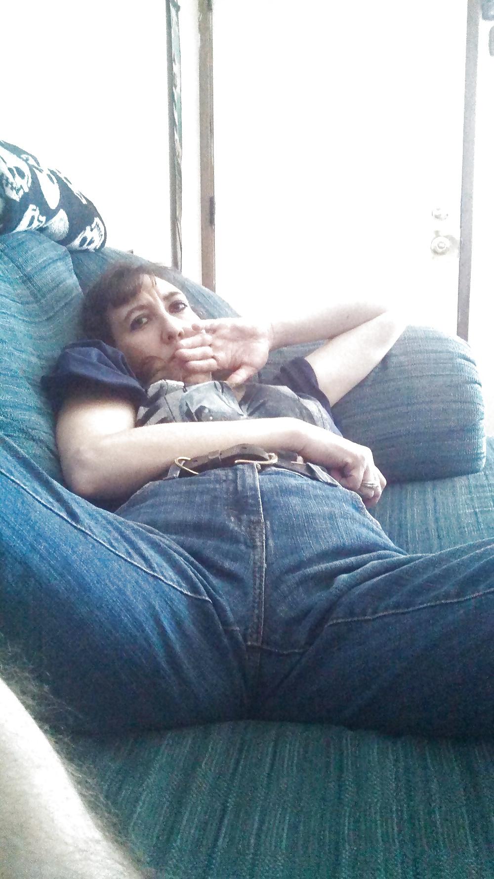 25P My Wife's pussy mound you can see through jeans.