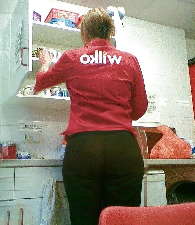 10P Blonde PAWG co-worker in tight trousers & jeans