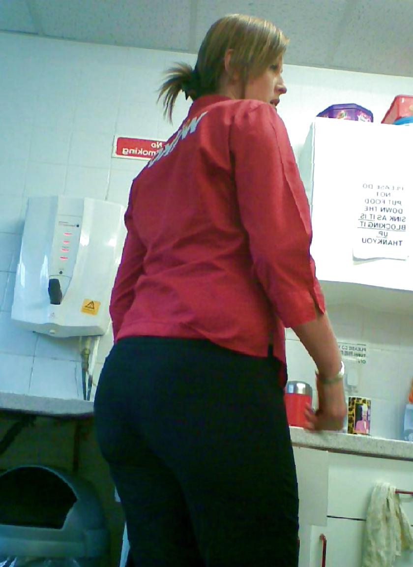 10P Blonde PAWG co-worker in tight trousers & jeans