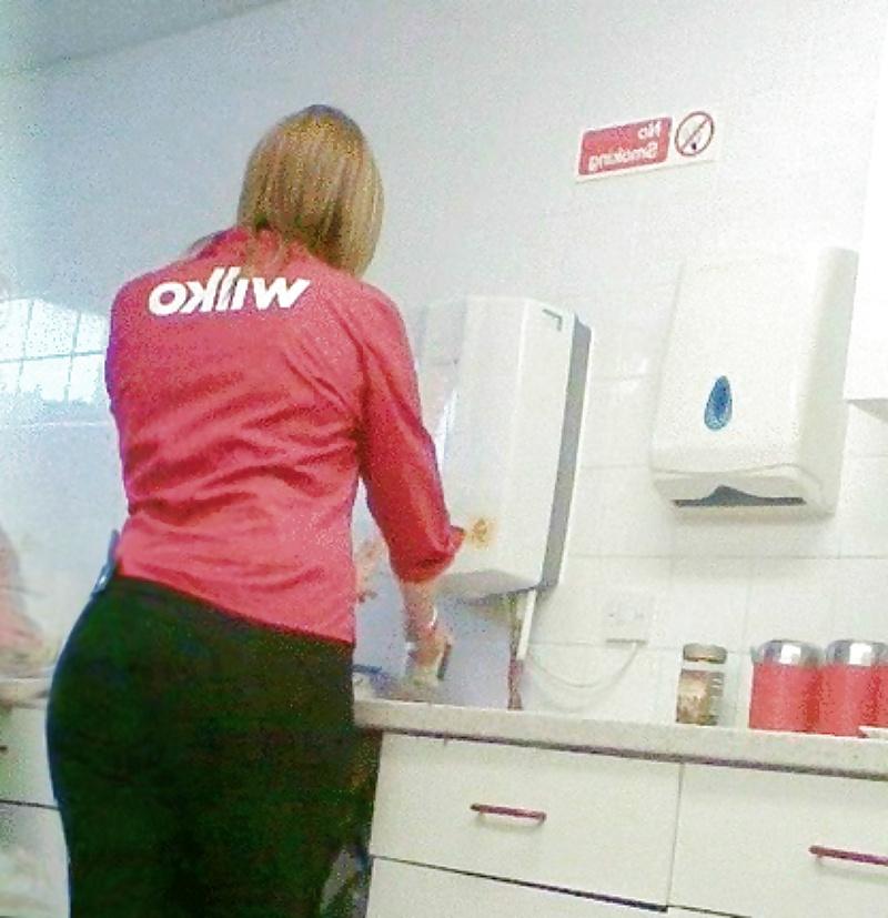 10P Blonde PAWG co-worker in tight trousers & jeans