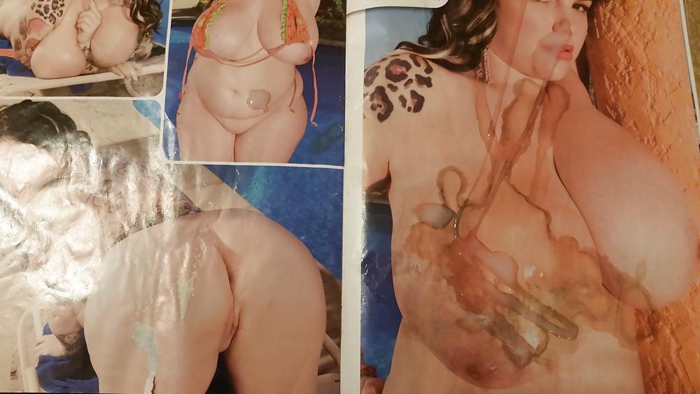 4P More cum over this huge titted porn mag slut