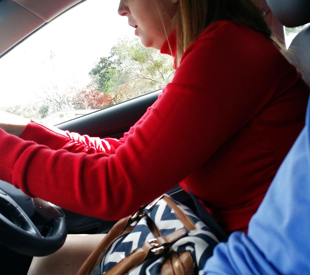 5P Candid Car shots of big tits redhead coworker