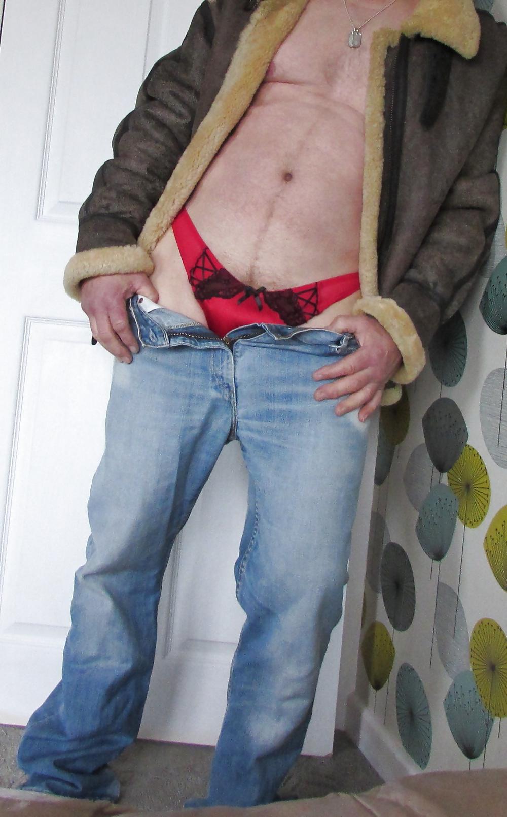18P Fur coat and red knickers