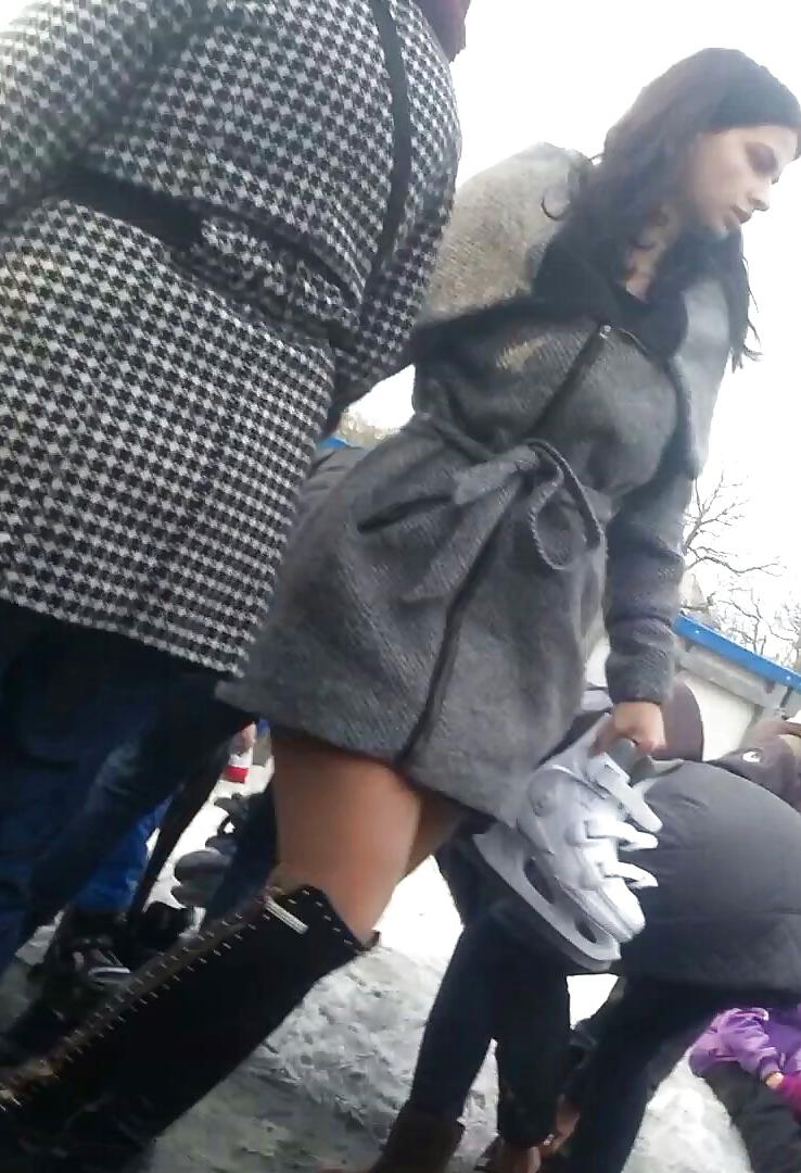 23P Spy sexy teens upskirt, nylon and skirt romanian