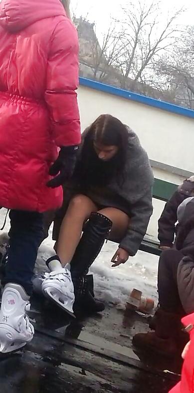 23P Spy sexy teens upskirt, nylon and skirt romanian
