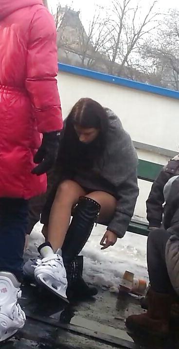 23P Spy sexy teens upskirt, nylon and skirt romanian