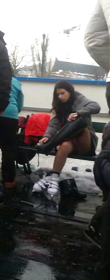 23P Spy sexy teens upskirt, nylon and skirt romanian