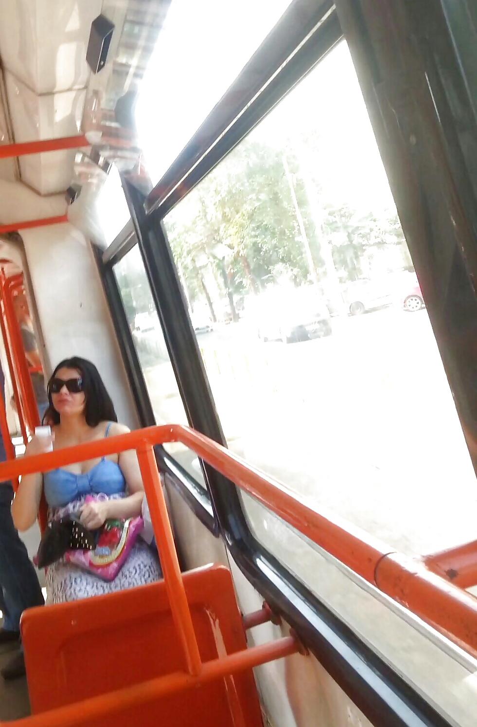 25P Spy sexy women in tram romanian