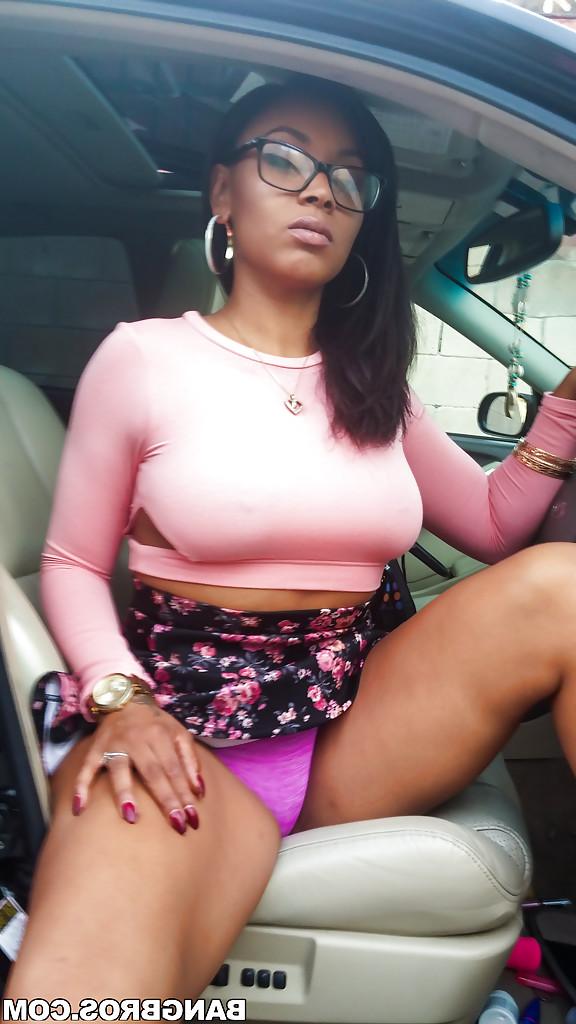 16P Busty black girl Porsha Carrera bends over in high heels for upskirt